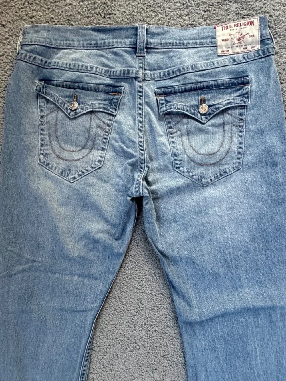 True Religion Ricky Relaxed Straight Flap Jeans Light Wash Stretch Men's 38x34